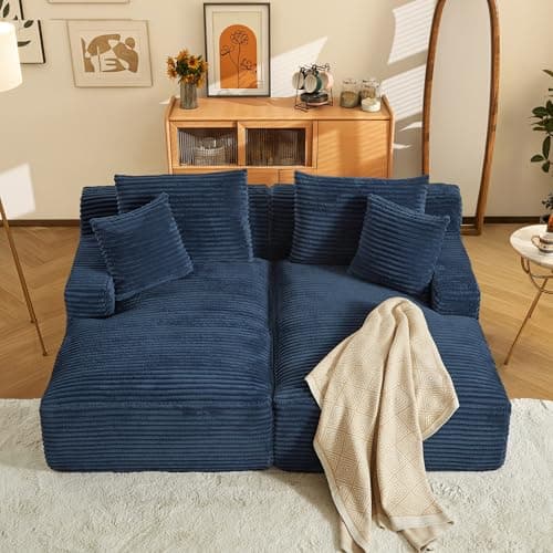 79" Dark Grey Corduroy Oversized Chaise Lounge Couch for Living Room