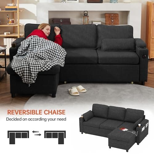 DURASPACE L-Shaped Sleeper Sofa with Storage, USB, and Cup Holder (Dark Gray)