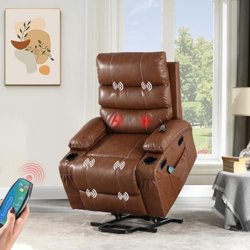 Electric Power Lift Recliner Chair for Elderly with Massage & Heat, PU Leather, Grey