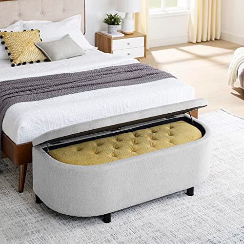 Set of 2 Storage Ottoman with Tufted Upholstery- Gray and Yellow