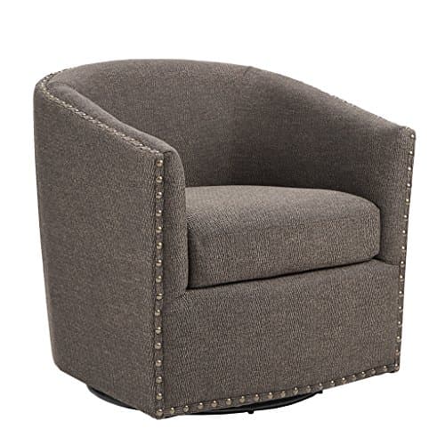 Madison Park Tyler Curved Back Swivel Accent Chair, 7-Inch Cushion, Neutral Tone