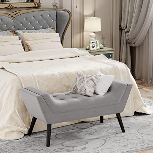 Andeworld Tufted Fabric Footstools for Bed Room - Gray