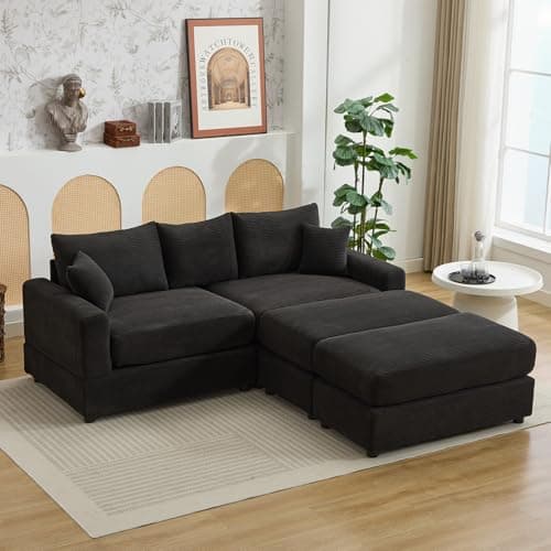 Black 3 Seater Fluffy Cloud Modular Sofa with Chaise Lounge, 82" W