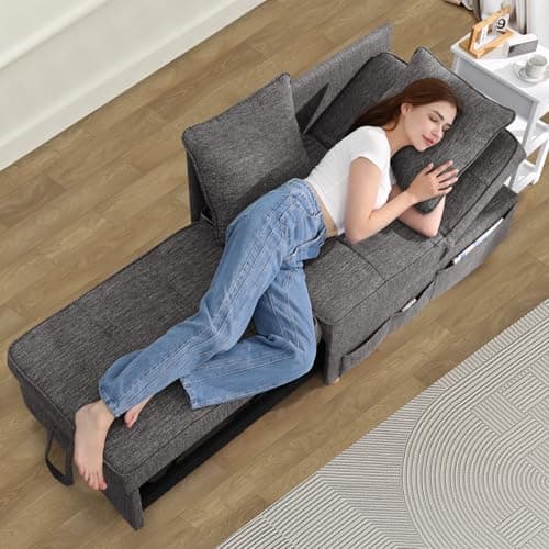 SEJOV 3-Seat Pull Out Couch Bed, 4-in-1 Convertible Sleeper Sofa, Dark Grey