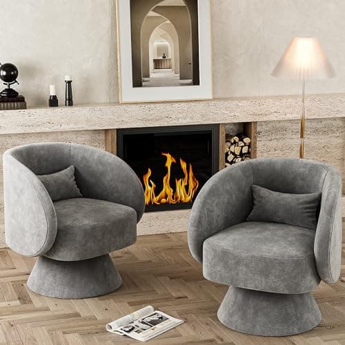 Set of 2 Swivel Barrel Chairs, Upholstered Cuddle Accent Sofa Chairs for Living Room