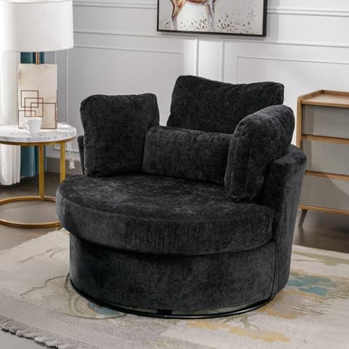 Modern Black Swivel Barrel Chair for Nursery, Living Room, Bedroom