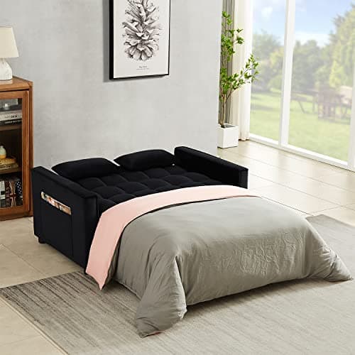 Modern Velvet Sleeper Sofa Bed with Pull Out Bed - Small Love seat Sofa Bed for Small Space