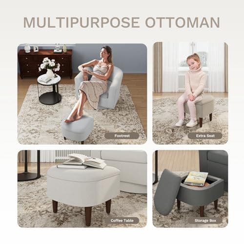 COLAMY Swivel Barrel Accent Chair with Ottoman, Light Brown