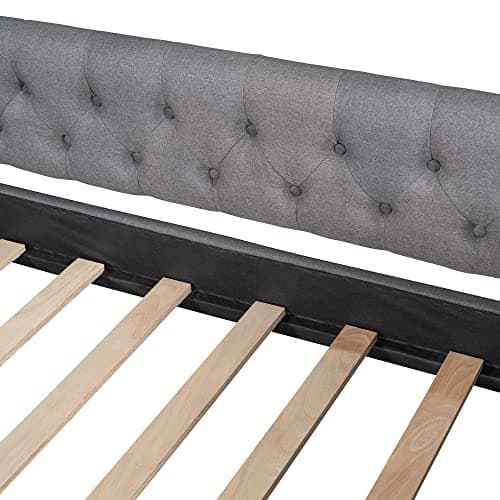 Upholstered Daybed with 2 Drawers and Diamond-Tufted Backrest, Gray