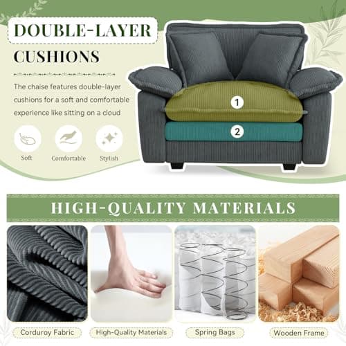 Comfy Grey Corduroy Chaise Lounge Chair with Ottoman