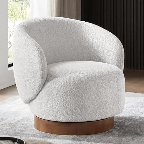 Cream Upholstered Swivel Armchair for Living Room & Bedroom