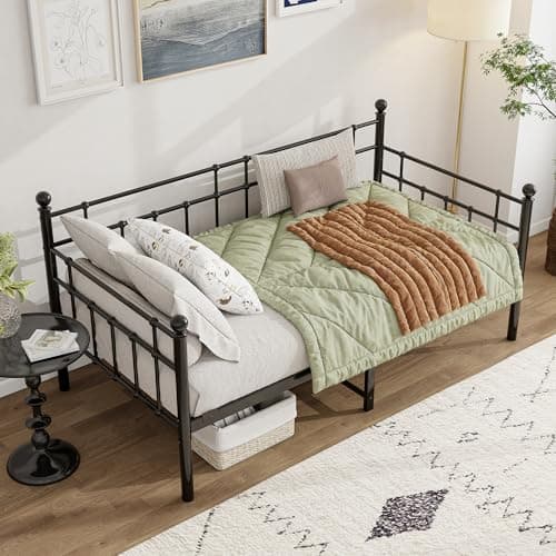 BOFENG Twin Size Noise-Free Metal Day Bed with Strong Steel Slats