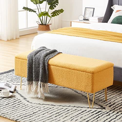 Gold Finished Cozy Castle Storage Bench, 43.3" for Bedroom & Entryway