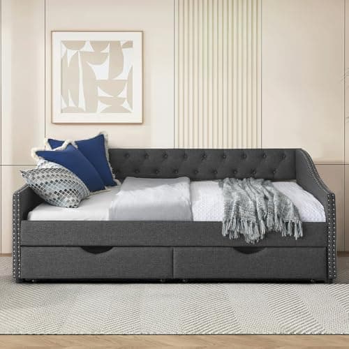 KINFFICT Modern Upholstered Full Size Button-Tufted Daybed with Storage