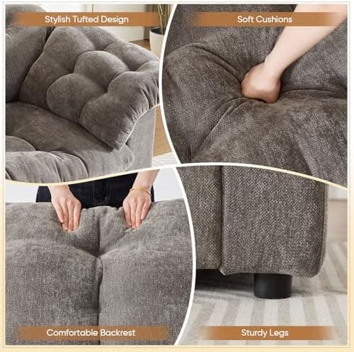 JEEOHEY Modern Sofa Couch, 99" W Chenille Tufted Fluffy Comfy Cloud Couch with Tutfted Design & Armrest Pillows, Upholstered Oversized Loveseat Sofa for Living Room, Bedroom, Office, Apartment, Grey