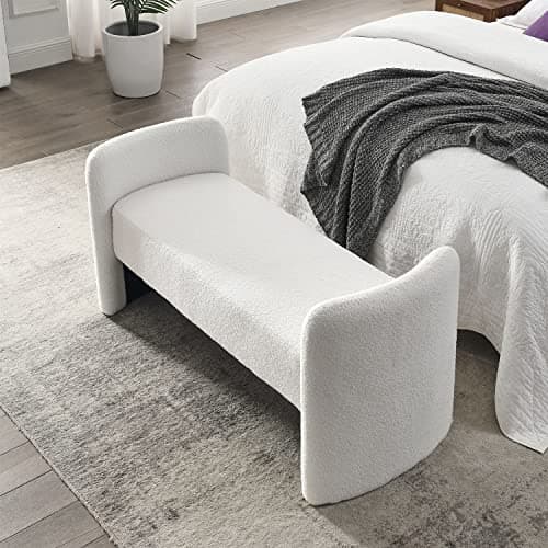 End of Bed Ottoman Bench, 52 Upholstered Entry Bench with Teddy Fabric for Living Room and Bedroom