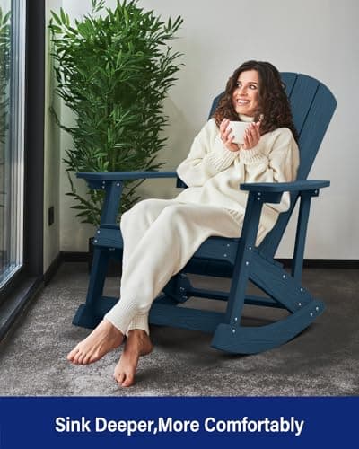 YEFU Outdoor Adirondack Rocking Chair in Navy Blue