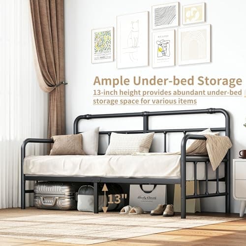 Classic Headboard Twin Daybed with Metal Slats Support for Living Room & Guest Room