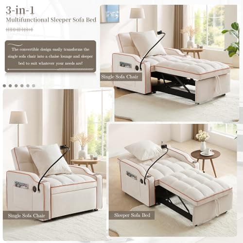 JEEOHEY Convertible Single Sleeper Velvet Futon Couch for Living Room & Office (Beige)  
JEEOHEY Convertible Sleeper Sofa with USB Ports & Phone Holder for Small Places (Beige)  
JEEOHEY Adjustable Recliner Futon Sleeper Sofa for Living Room & Office