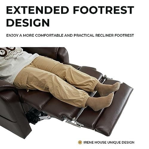 Irene House 9198L Tall Power Lift Chair with Heat Massage & Footrest(Brown Faux Leather)