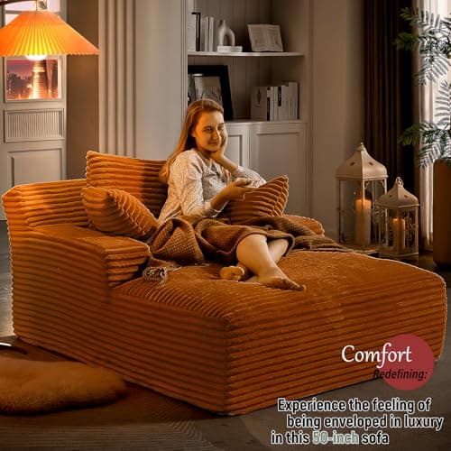 Comfy Oversized Chaise Lounge Chair for Indoor Use (Orange)