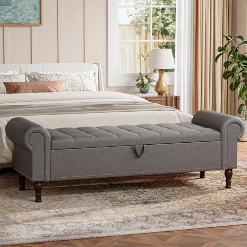 Vintage Rivet Storage Bench, Black, 51" Armless Upholstered Ottoman