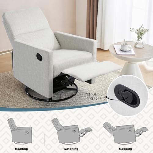 Beige Reclining Rocking Chair for Adults & Nursery Living Room Bed