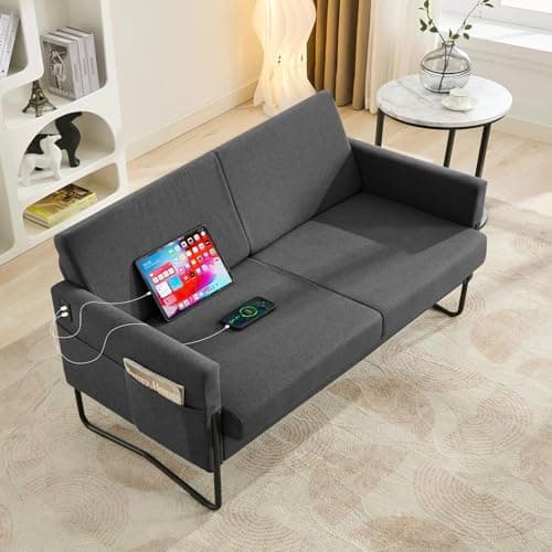 STHOUYN 51" Small Loveseat - Comfy Grey Sofa with 2 USB Ports