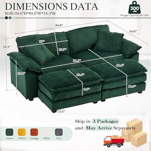 Modern Corduroy L Shaped Sectional Sofa Couch with Chaise and Ottoman