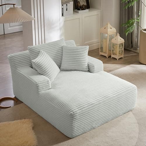 55" Oversized Indoor Chaise Lounge Sofa Bed with Tufted Seat & Detachable Pillows