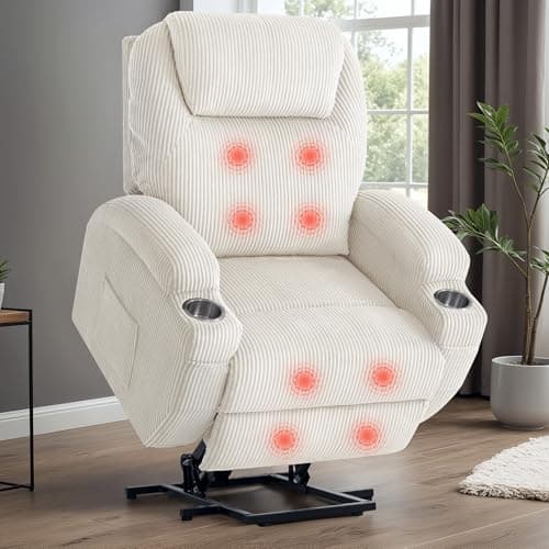 VICTONE Elderly Electric Power Lift Recliner Chair for Living Room with Massage, Side Pockets and Cup Holders