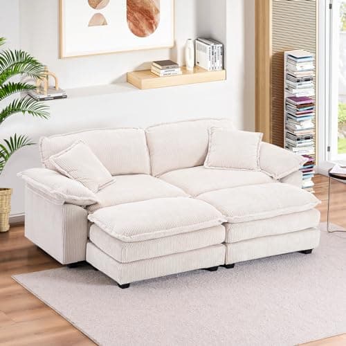 Modern Corduroy L Shaped Sectional Sofa Couch with Chaise and Ottoman
