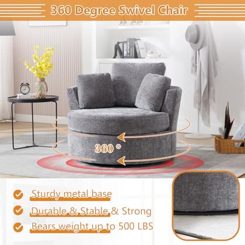 Modern Swivel Chair with Storage Ottoman, Oversized Round Barrel Chair for Nursery, Living Room, Bedroom