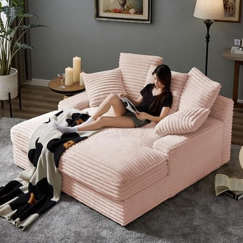 49.2" Full Foam Oversized Chaise Lounge Chair, Cozy Corduroy Upholstered Sleeper Sofa