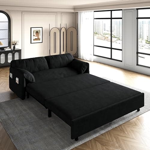 Eafurn Queen Size 3-in-1 Pull Out Sofa Bed with Storage Velvet Couch