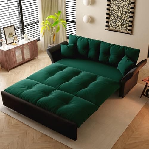 GNIXUU 66" Queen Pull-Out Sofa Bed, Beige Velvet Sleeper Couch with Side Storage