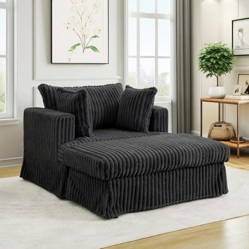 Oversized Corduroy Chaise Lounge Chair with Ottoman for Living Room, Bedroom