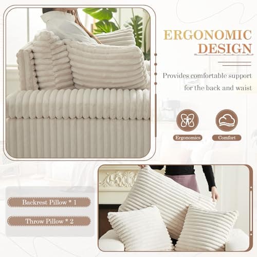 Oversized Chaise Lounge Chair Indoor with Ottoman, Corduroy Upholstered Comfy Sofa- Simplified for audience: 1 Seater, Beige