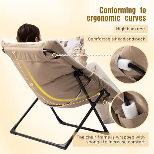 HollyHOME Beige Faux-Fur Oversized Folding Lounge Chair