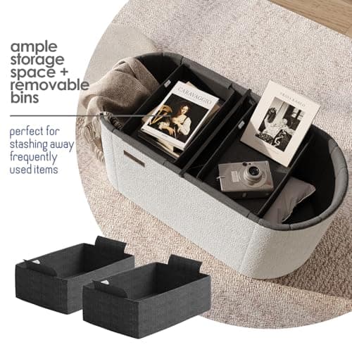 StorageBud White Boucle Oval Ottoman Bench with Storage, 30" Bed End, Foldable Footrest Max 660lbs