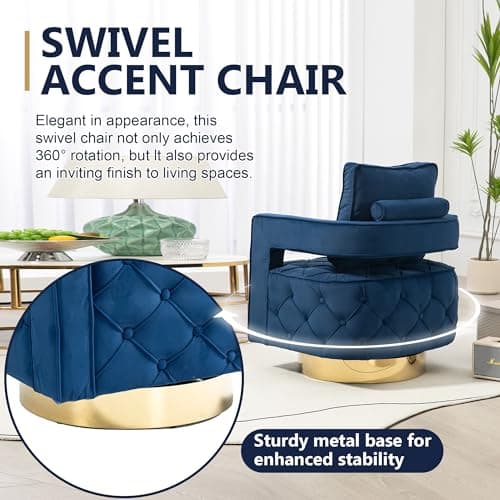 Navy Velvet Tufted Accent Chair for Living Room, Bedroom, Office