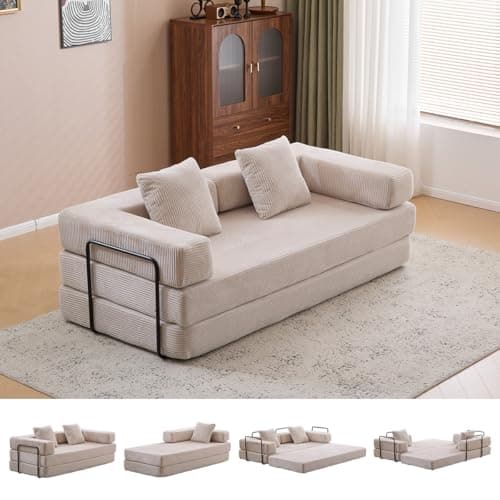 4-in-1 Convertible Folding Sleeper Sofa Bed, Dark Grey Corduroy Mattress Couch