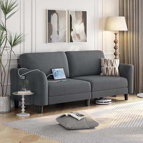 Yaheetech 67" Dark Gray 2 Seater Fabric Sofa with USB Ports