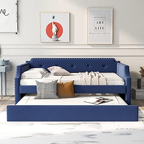 Upholstered Daybed with 2 Drawers and Diamond-Tufted Backrest, Gray