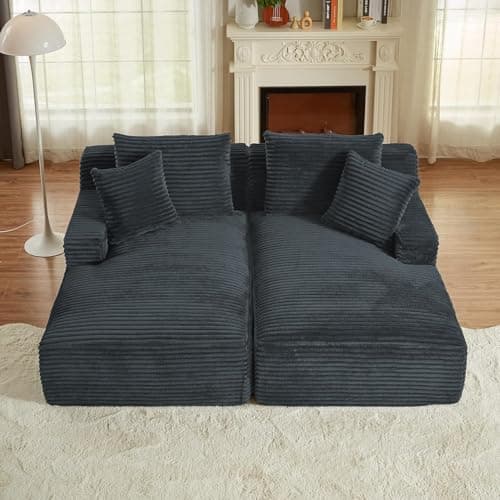 Oversized Pink Corduroy Chaise Lounge Chair with Recliner & Throw Pillows