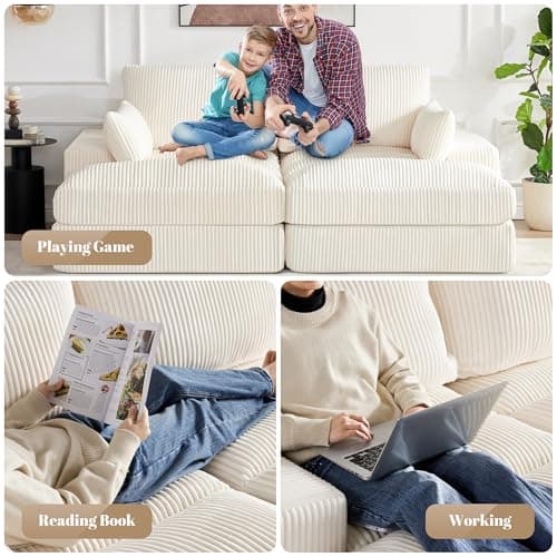Beige Oversized Comfortable Chaise Lounge Chair with Throw Pillow