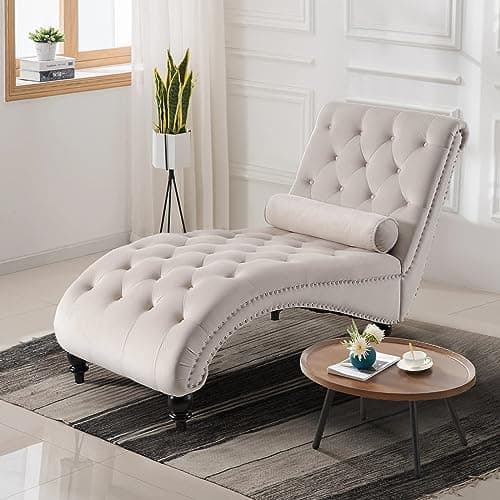 Pink Velvet Chaise Lounge Chair with Lumbar Pillow for Living Room or Bedroom