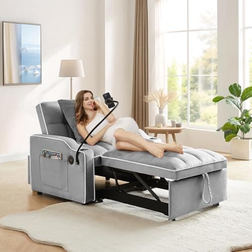 3-in-1 Convertible Sleeper Chair Bed for Small Spaces (Grey)