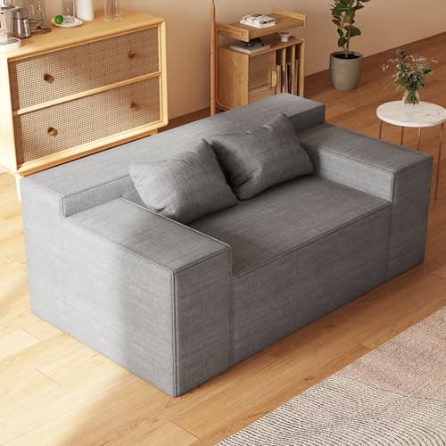 Modern Loveseat Sofa for Small Spaces, No Assembly Needed, Sleeper Sofa with Pillows, Cat-Scratch Resistant Linen - Grey