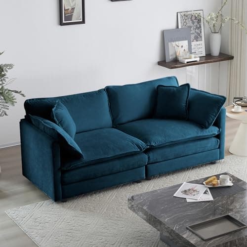 KIVENJAJA Green Oversized Chenille Loveseat Sofa, 4 Pillows, Modern Living Room Couch